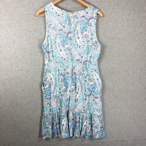 Cynthia Rowly Blue  Paisley Print Made in India Dress Size 10 - Picture 2 of 7